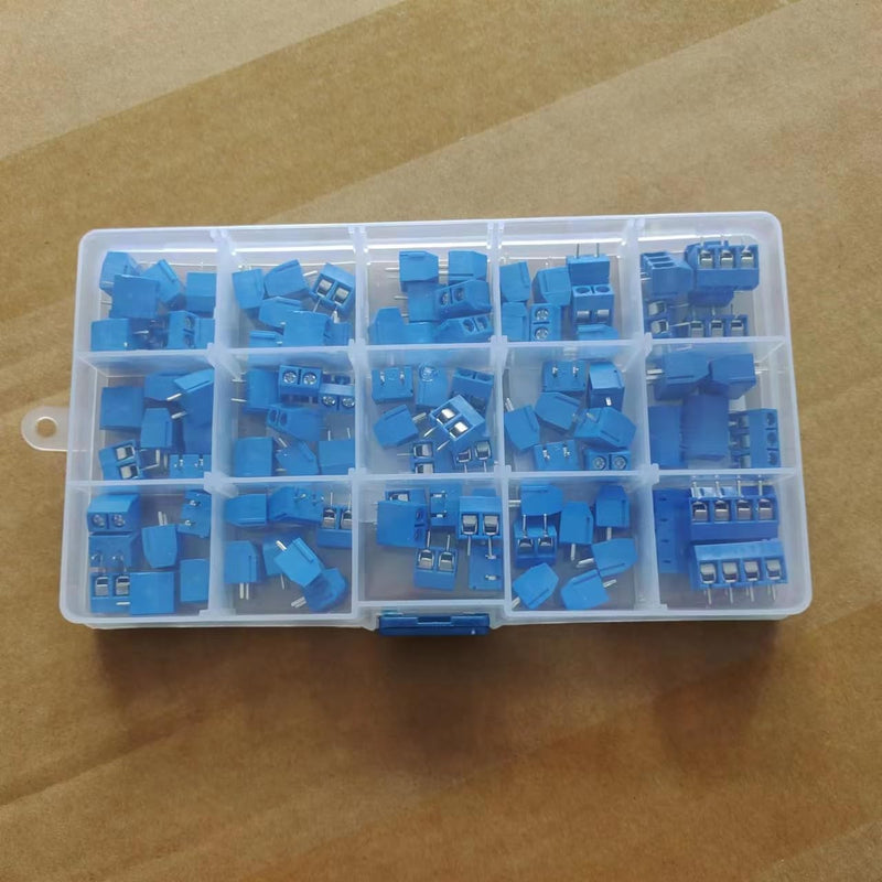 Greluma 100pcs 5mm Pitch 2 Pin&3 Pin&4 Pin PCB Screw Terminal Block 300V 16A,Blue(85x2 Pin,10x3 Pin,5x4 Pin) 100 2/3/4 Pin