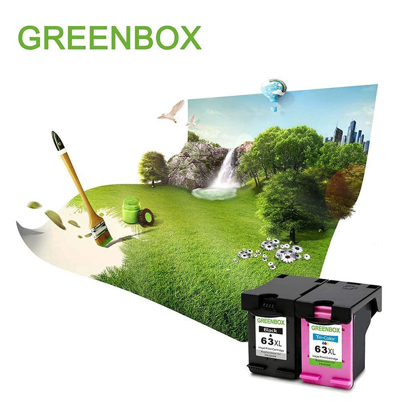GREENBOX Remanufactured Ink Cartridge 63 Replacement for HP 63 63XL for HP OfficeJet 3830 5255 5258 Envy 4520 4512 4513 4516 DeskJet 1112 1110 3630 3632 3634 2130 2132 Printer (1 Black 1 Tri-Color)