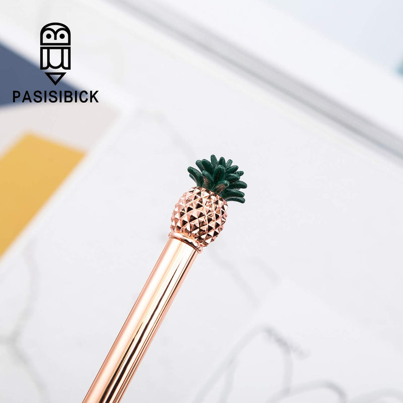 PASISIBICK Pineapple Pens,Bling Metal Ballpoint Pens with Green Leaf and Black Ink Refills（4PCS） 4 Green Leaf Pineapple Pens