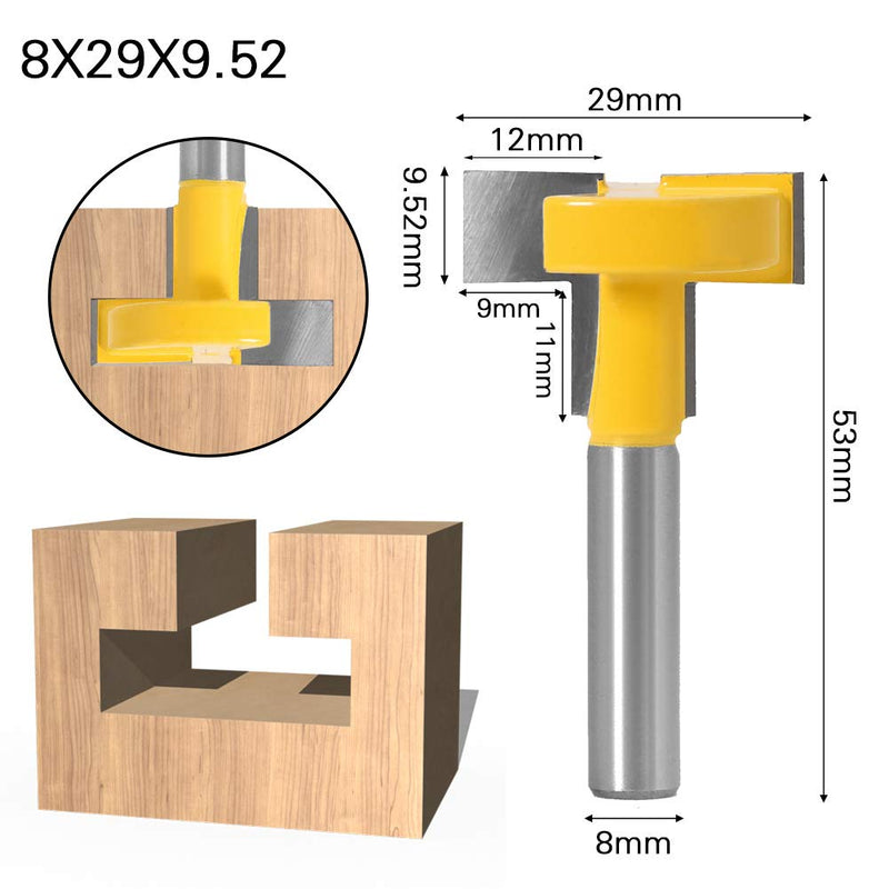 WSOOX 3 pieces T-slot cutter T-slot & T-track slotting cutter router bit set with 8 mm shank