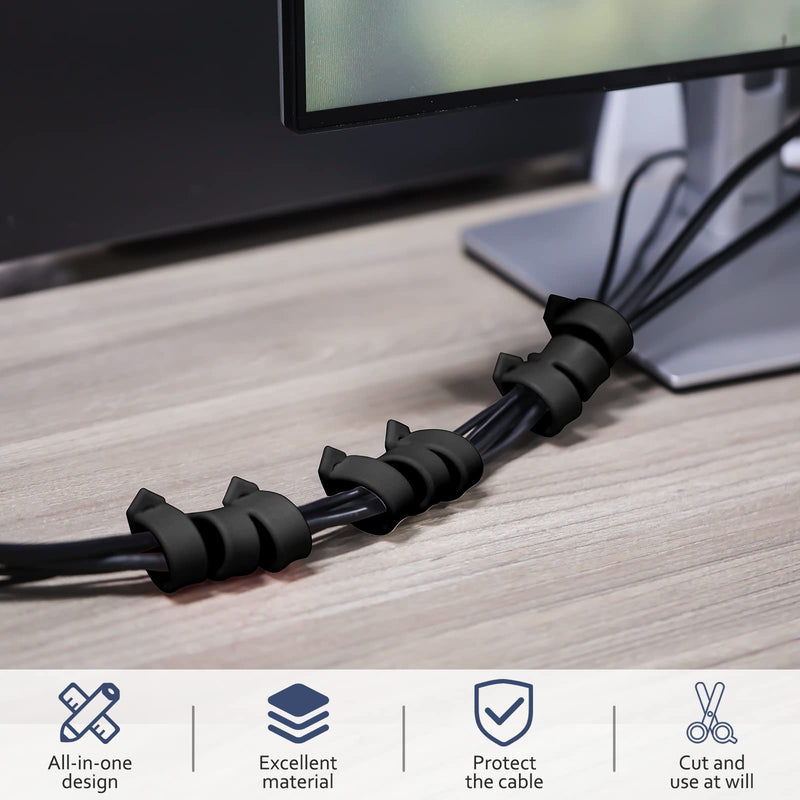 ELFRhino Cord Organizer 10 Pack Reusable Cable Straps, 3 in 1 Multipurpose Cable Protector for Earbuds Earphone Headphone Headset Wrap Winder Holder Keeper Manager Management (3L Black) 3l Black 10pcs