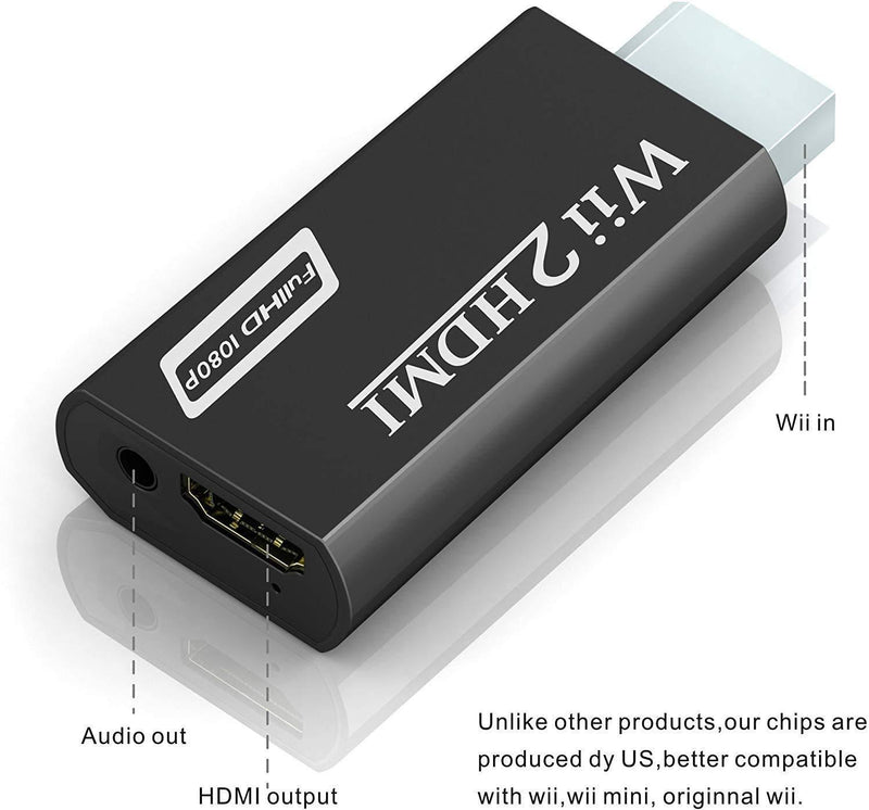 Wii Hdmi Converter Adapter, Goodeliver Wii to Hdmi 1080p Connector Output Video 3.5mm Audio - Supports All Wii Display Modes, Black