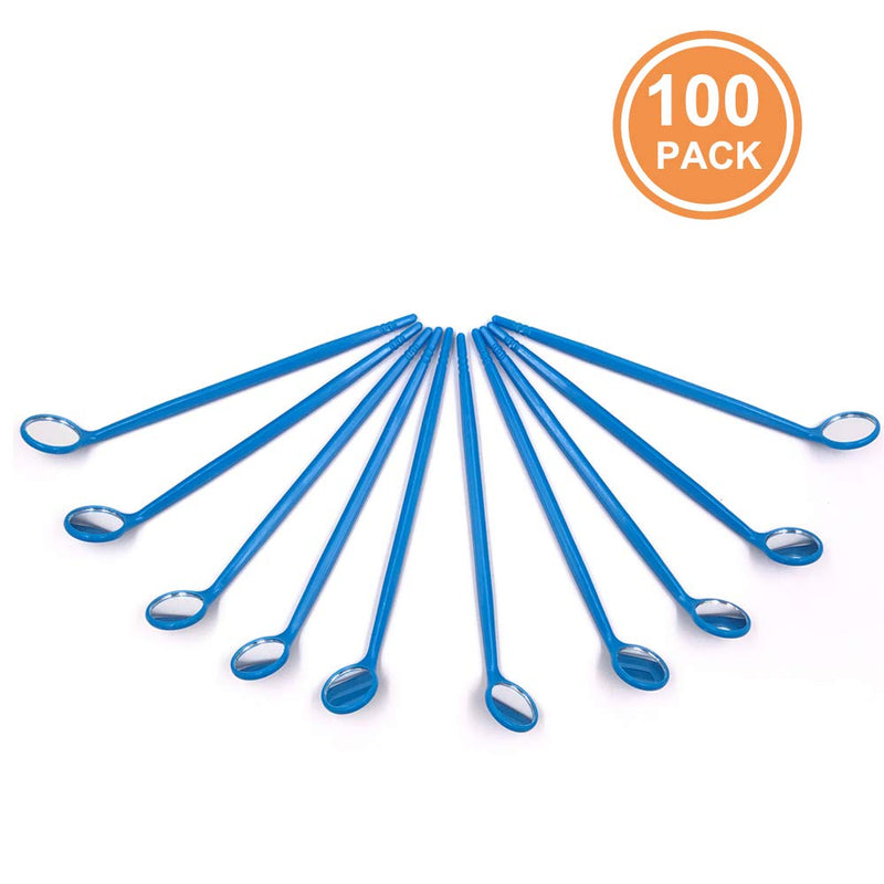 TENFLY 100pcs Disposable Dental Exam Mouth Mirrors Oral Dental Mirror Plastic Dental Instrument (Blue)