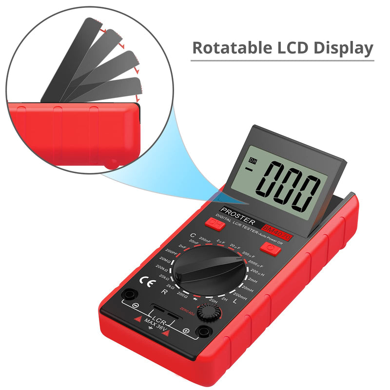 Proster LCR Meter Capacitance Inductance Resistance Tester Multimeter Self-Discharge with Overrange Display Red