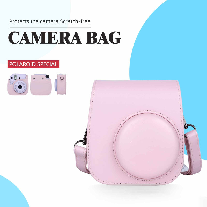 HeIiLan Camera Case Suitable for Instax Mini 11/9/8/8+, with Adjustable Strap/Photo frames/Border Stickers/Lens Cloth (Pink) Pink