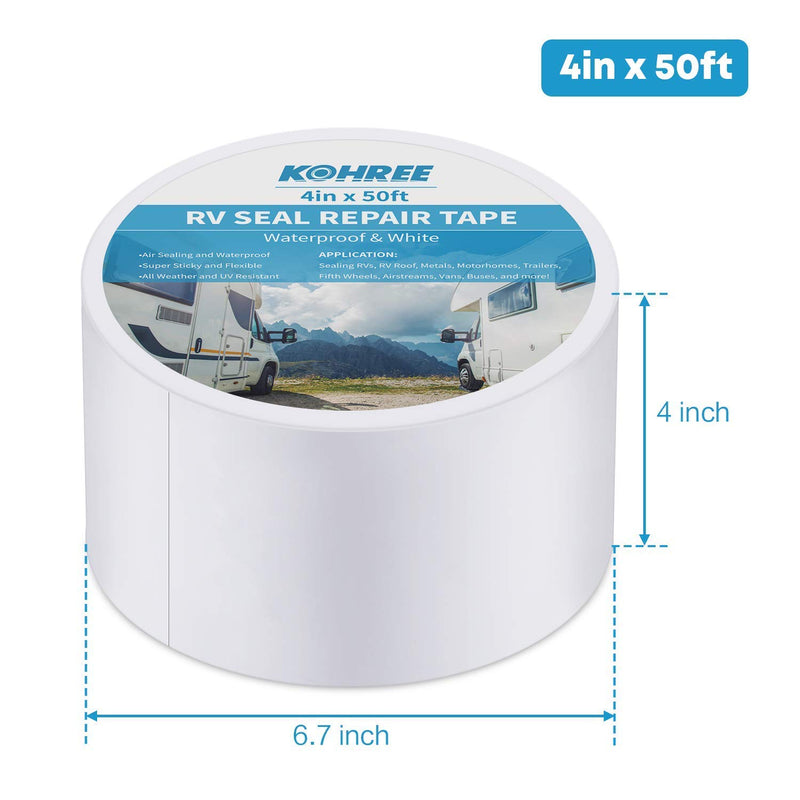 Kohree Butyl Seal Tape RV Putty Rubber Sealant Tape White, Bundle with RV Sealant Tape, 4 Inch x 50 Foot RV White Roof Seal Tape UV & Weatherproof Sealant Roofing Tape