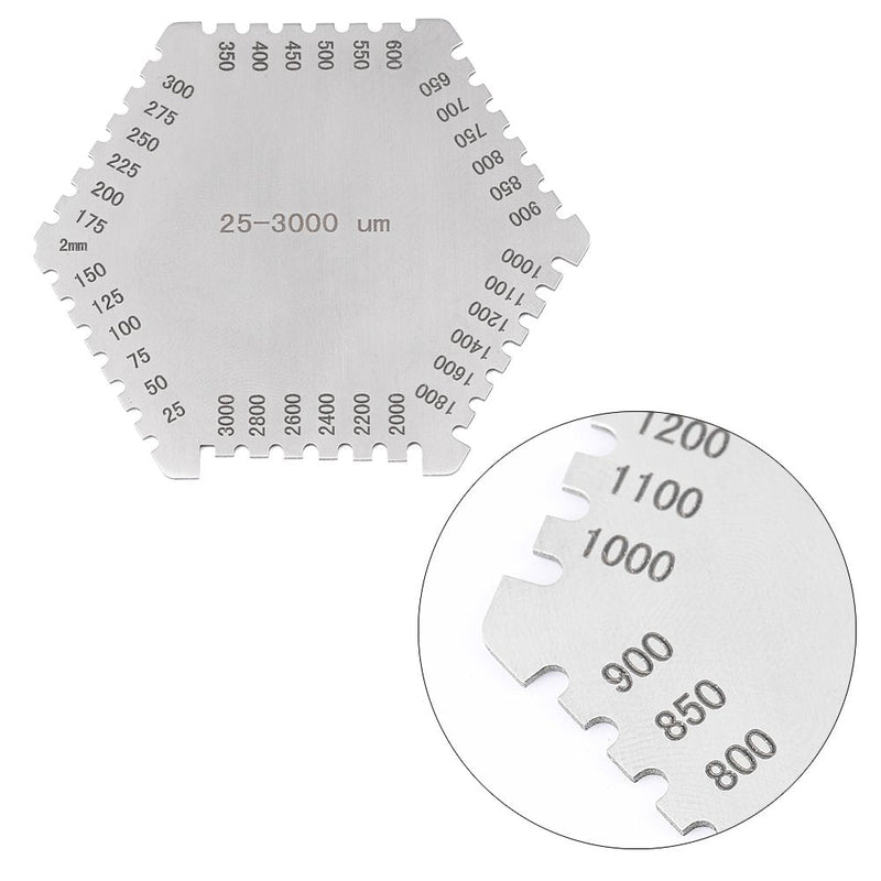 High Accurate Hexagon Stainless Steel Wet Film Comb 25-3000um Thickness Gauge with a Black Protective Case