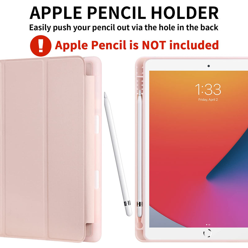 GHINL iPad 8th/7th Generation case (2020/2019) iPad 10.2-Inch Case with Pencil Holder [Sleep/Wake] Slim Soft TPU Back Smart Magnetic Stand Protective Cover Cases (Light Pink) 1-Light Pink