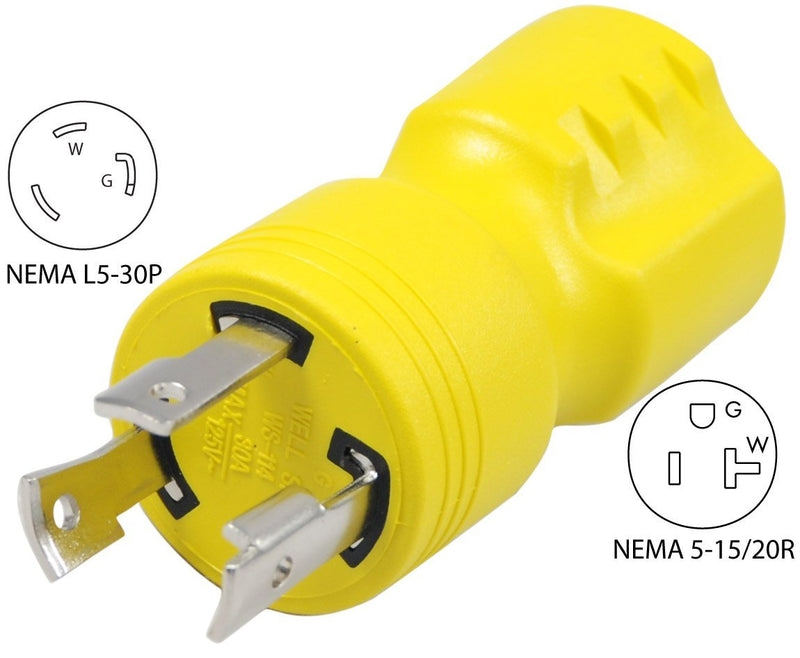Conntek 30126 L5-30P to 5-15/20R Plug Adapter Yellow