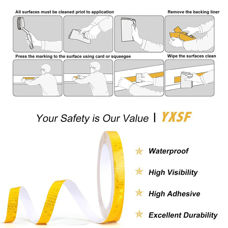 YXSF Reflective Safety Tape,1/2 Inch×45 Feet Yellow Reflective Strips,high Viscosity Waterproof Reflective Tape for Bikes Cars Ships Motorcycles Raincoat. 1/2 IN*45FT