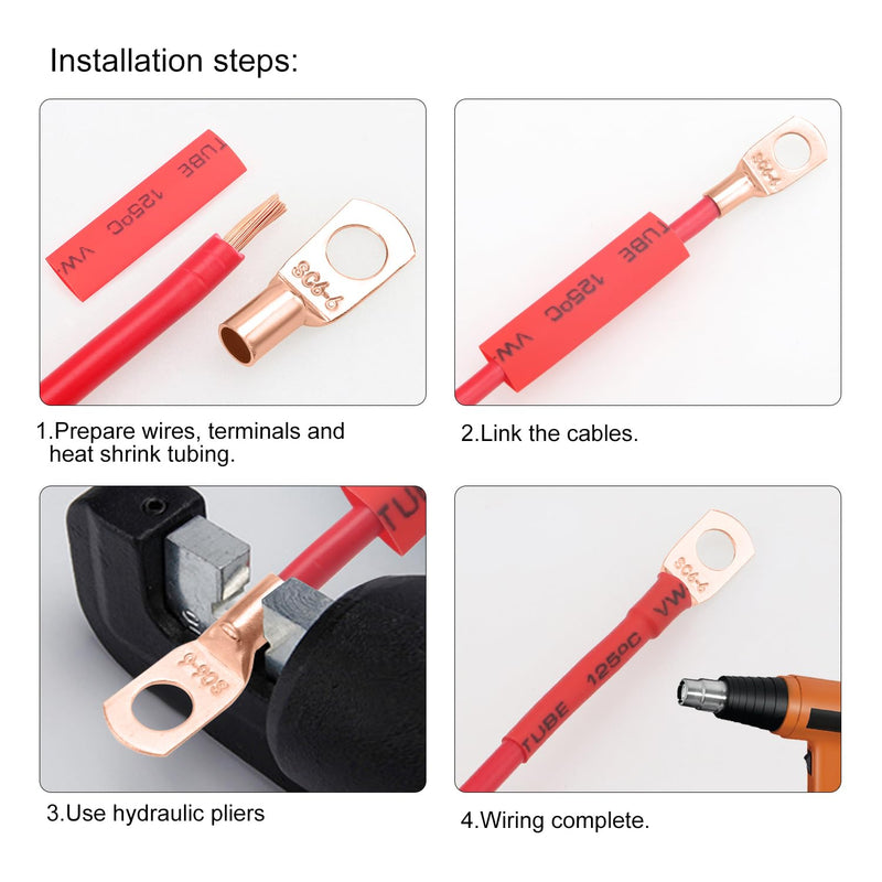 YIXISI 120 pieces ring cable lugs set, tubular battery cable ends, copper cable lugs, for vehicles, cars, motorcycles, boats, with heat shrink tubing, golden with heat shrink tubing