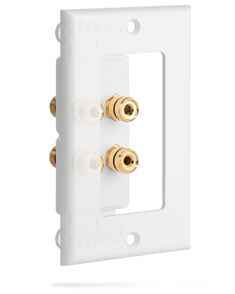 Fosmon Home Theater Wall Plate - Premium Quality Gold Plated Copper Banana Binding Post Coupler Type Wall Plate (White) (Two Speaker)