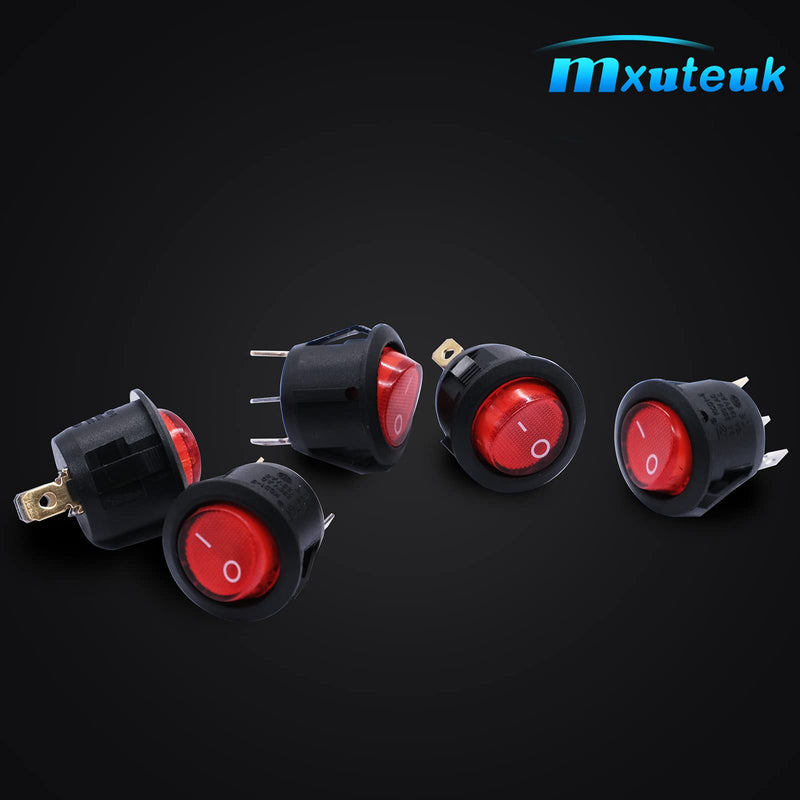 mxuteuk 5pcs Snap-in AC110V Red Light Illuminated Round Boat Rocker Switch Toggle Power Switch SPST ON-OFF 3 Pin AC 250V 6A 125V 10A, Use for Household Appliances MXU1-5-101NR 3 Pin LED Red ON-OFF