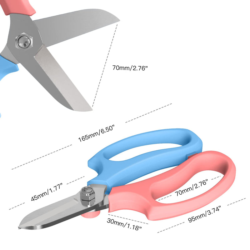 Housolution Floral Shears, Premium Steel Garden Pruning Shears Floral Fruits Leaf Scissors Hand Pruner Snip Trimming Tool for Gardening Flower Arrangement, Light Blue + Pink Turquoise + Pink
