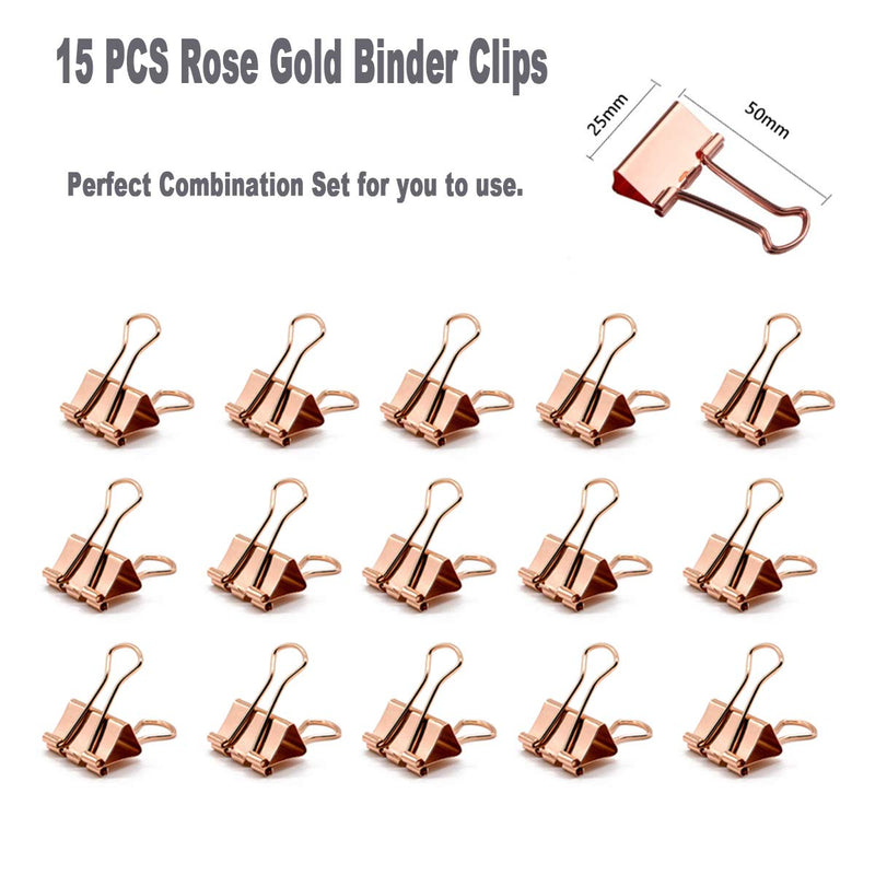 Rose Gold Desk Accessories Set - Transparent Rose Gold Acrylic Desktop Stapler with 1000 PCS Rose Gold Staples and 15 Pieces Blinder Clips for Home School Office Supplies Stationery Desk Accessory