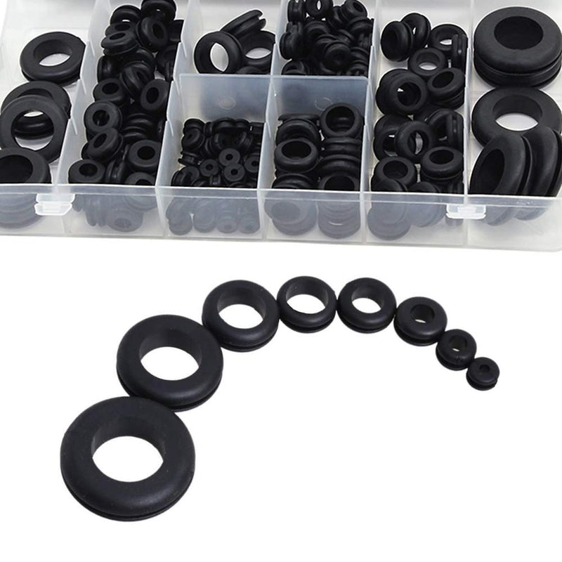 Wolfride 180Pcs Rubber Grommet Assortment Kit Rubber Hole Grommet O Ring Washer Set Rubber Wire Grommets| 1/4", 5/16", 3/8", 7/16", 1/2", 5/8", 7/8", 1"