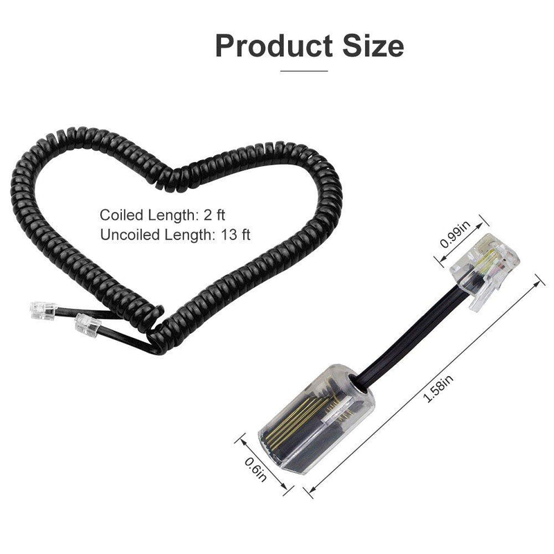 Telephone Cord Detangler,LOVK 2 Pack 13Ft Uncoiled / 2Ft Coiled Telephone Handset Cord with 2 Pack 360 Degree Rotating Landline Cable Detangler Swivel Cord Untangler Telephone Accessory Cord+Detangler