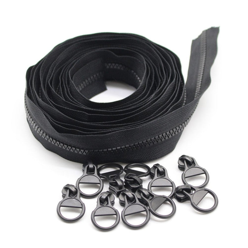 YaHoGa #5 Plastic Zipper by The Yard Bulk Black 5 Yards with 10pcs Ring Sliders for DIY Sewing Tailor Crafts Bags Tents (Black 5 Yards)