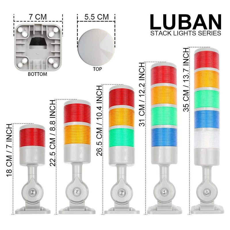 LUBAN Led Signal Tower Stack Lights, Industrial Signal Warning Lights, Column Tower Lamp Andon Lights with Rotatable Base, Steady/Flashing Light Switchable, 110V AC(3-Level, no Buzzer) AC 110V 3-Level/no Buzzer