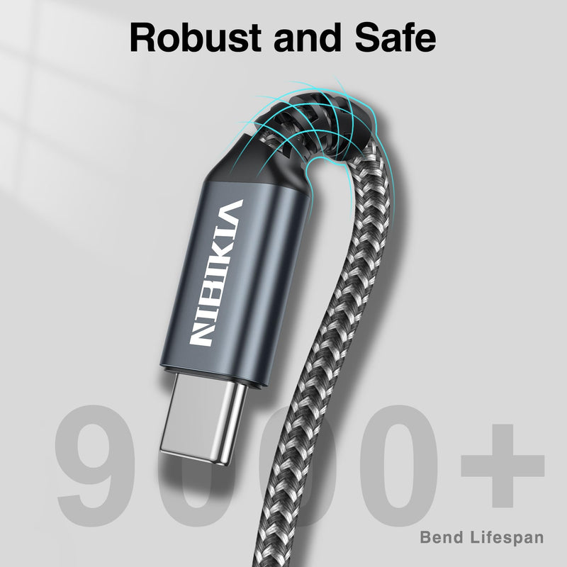 USB C cable, [2 pieces 2M] Nylon Fast Charge quick charging cable Type C charging cable for Samsung Galaxy S22 S21 S20 S10 A13 A14 A21 A40 A53 A54, Google Pixel, Motorolo, Nokia, Xiaomi Redmi gray