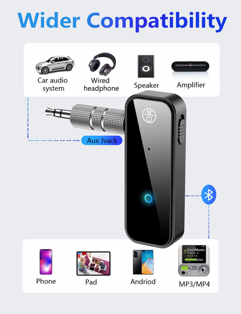 Bluetooth Aux Adapter for Car, Bluetooth 5.0 Adapter 3.5mm Jack Aux Dongle, 2-in-1 Wireless Transmitter Receiver for TV Audio/Wired Headphones/Speakers