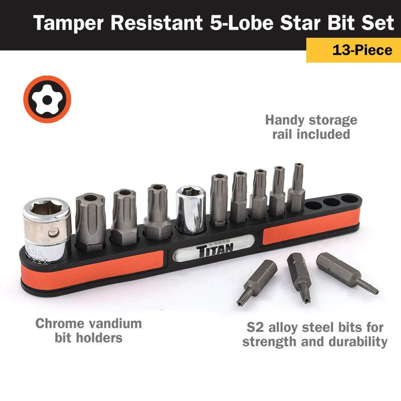 Titan 16137 13-Piece Tamper Resistant 5-Lobe Star Bit Set