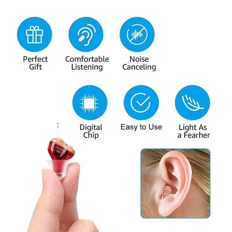 IncenSonic Mini Sound Amplifier, Ear Sound Enhancer, Noise Reduction, Enhanced Speech, Feedback Cancellation, Suitable for Adults (Red, Right)