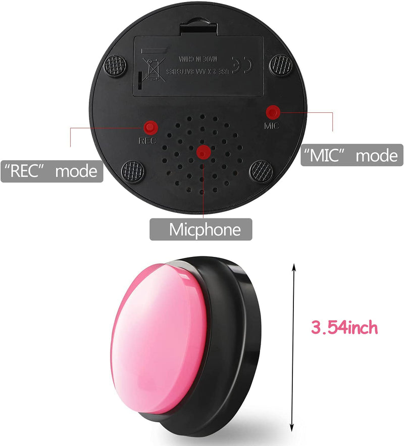 Voice Recording Button, Dog Buttons for Communication Pet Training Buzzer, 20 Second Record & Playback, Funny Gift for Study Office Home 4 Packs (Blue+Pink+Yellow+Purple) PACK A