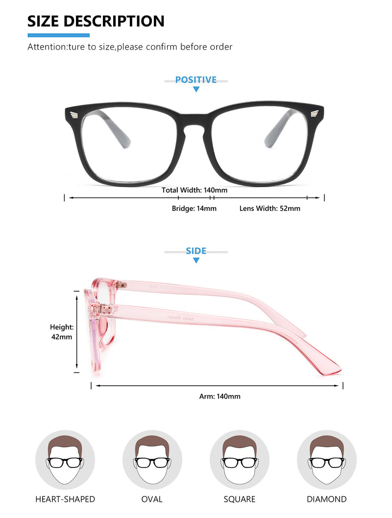 livho 2 Pack Blue Light Blocking Glasses, Computer Reading/Gaming/TV/Phones Glasses for Women Men,Anti Eyestrain & UV Glare (Matte Black+Clear Pink) *B7 Matte Black+clear Pink