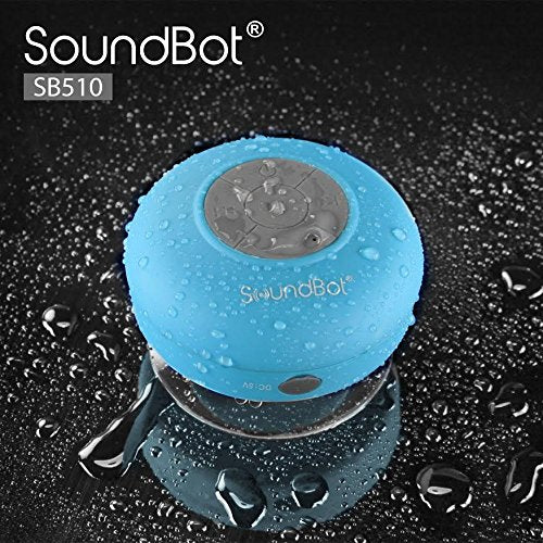 SoundBot SB510 HD Water Resistant Bluetooth 3.0 Shower Speaker, Handsfree Portable Speakerphone with Built-in Mic, 6hrs of playtime, Control Buttons and Dedicated Suction Cup (Blue) BLU