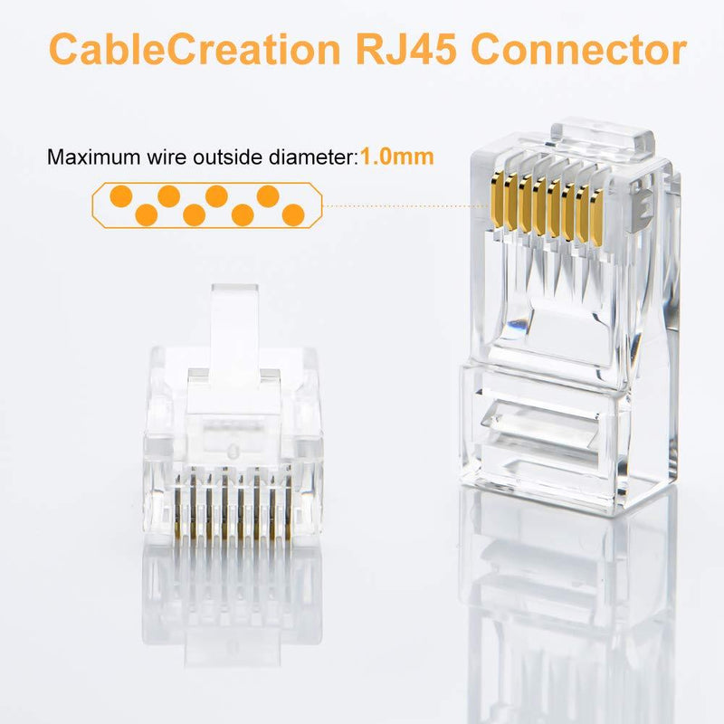 Cat6 RJ45 Ends, CableCreation 100-PACK Cat6 Connector, Cat6 / Cat5e RJ45 Connector, Ethernet Cable Crimp Connectors UTP Network Plug for Solid Wire and Standard Cable, Transparent 100PCS