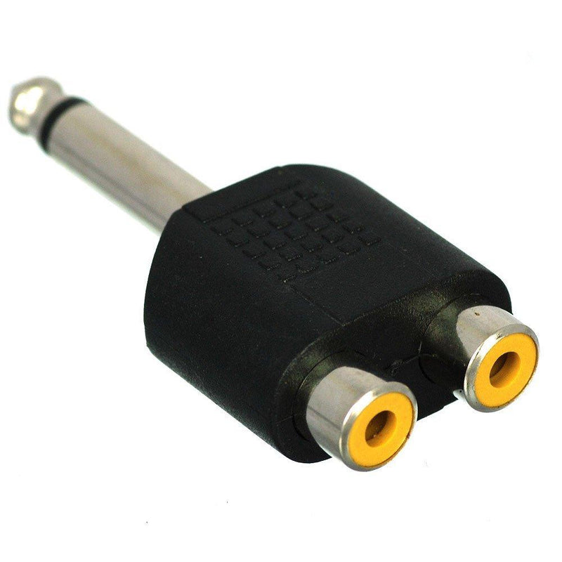 CESS 6.35mm 1/4 Inch Mono Male to Dual RCA Female Splitter Adapter - 6.35mm Mono Male to RCA Female (2 Pack)