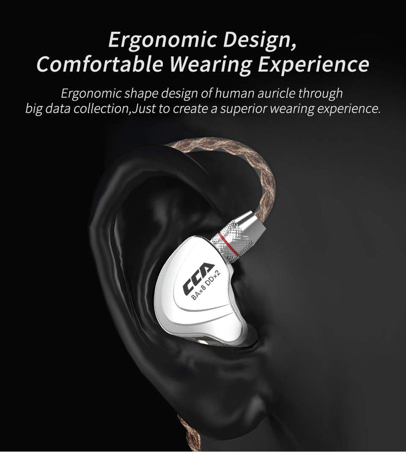 CCA C10 Five Drivers Hybrid in Ear Monitors in Each Side，HiFi 4BA 1DD High Resolution Earphones/Earbuds with 3.5mm Gold Plated Plug Detachable Cable 2pin 0.75mm Wired Earbuds(Black Without mic) No Mic C10 Black