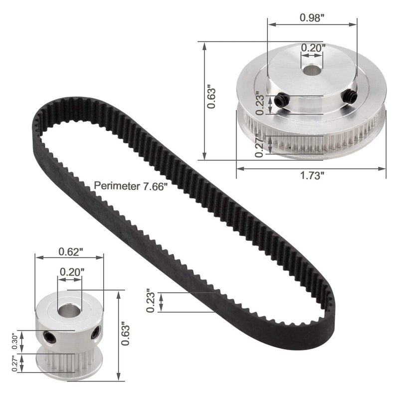 PAGOW GT2 Synchronous Wheel 20&60 Teeth 5mm Bore, Aluminum Timing Pulley with Length 200mm Width 6mm Belt for 3D Print Projects bore 5mm(1pcs a set)