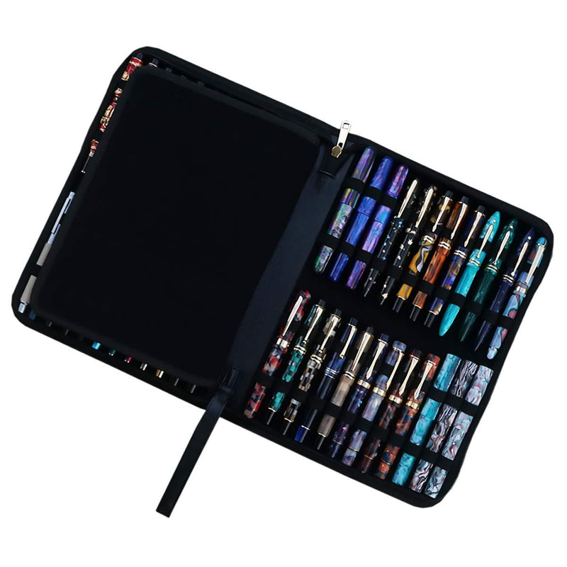 Large Capacity Fountain Pen Case PU Leather Black Color 48 Slots pen pouch bag