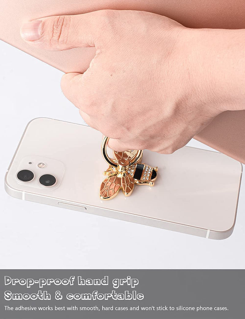 Bee Cell Phone Ring Holder with Crystal Stone, Allengel 360 Rotation Glitter Phone Ring Grip for Girls Women, Compatible with iPhone, Samsung Galaxy and Most Android Phone (Gold and Black) gold02