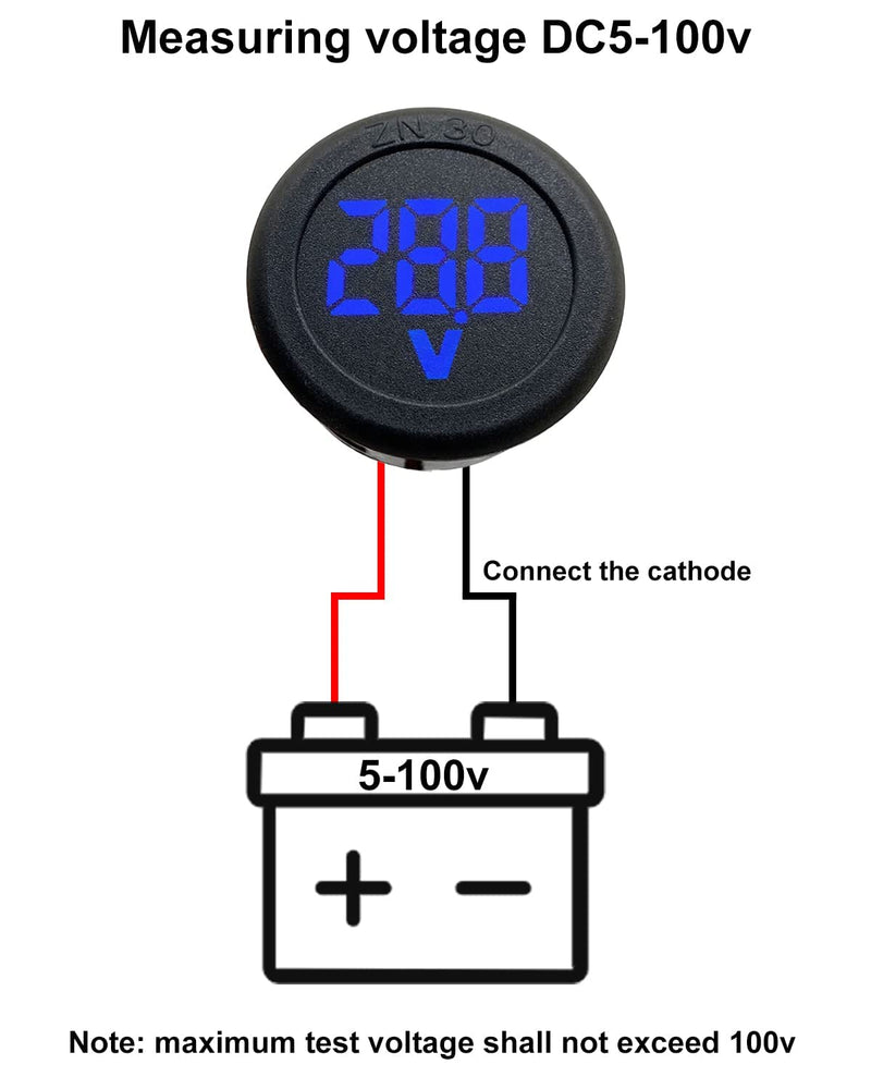 GTIWUNG 5 pieces digital voltmeter DC 4-100V, wires voltage meter 3-digit LED display, voltage display for car/motorcycle/truck/boat (blue) 5 pieces digital voltmeter DC 4-100V, blue
