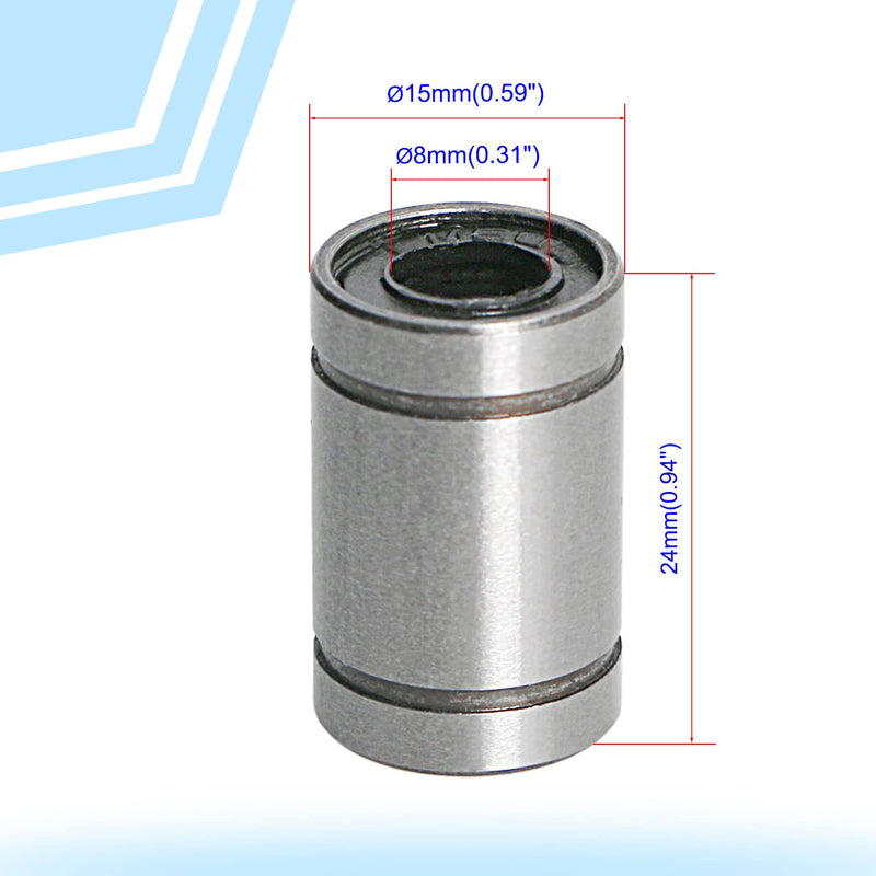 Aopin LM8UU Cylinder Linear Motion Ball Bearing, ID 8mm, OD 15mm Linear Ball Bearings Sae52100 Carbon Steel, 4 Rows of Steel Balls, Great for CNC, 3D Printer, Linear Rail Guide 4 PCS