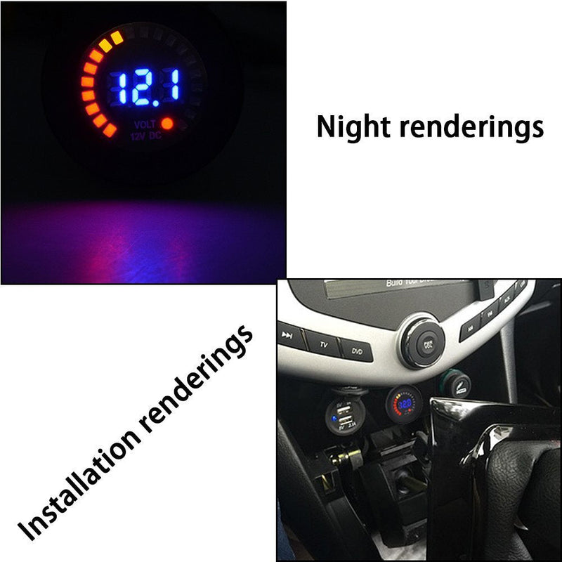 KNACRO 12V Color LED DC Digital Display Voltmeter Panel Waterproof Tester Volt Gauge for Car Motorcycle Truck Boat Marine