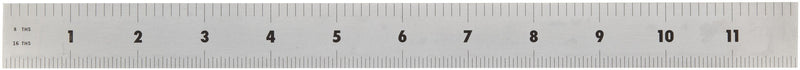 Mitutoyo 182-121, Steel Rule, 12" (4R), (1/8, 1/16, 1/32, 1/64"), 3/64" Thick X 1" Wide, Satin Chrome Finish Tempered Stainless Steel