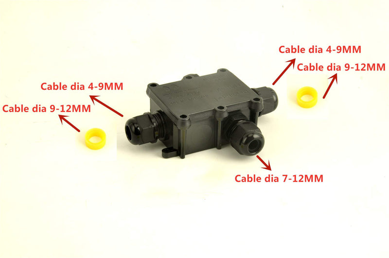 Waterproof Junction Box ,Outdoor Junction Box, Waterproof Electrical Junction Box, IP68, 3 Way M20 coaxial Cable Connector Wire Range from 4 to 12mm, Black (3 Way, 2 pcs) 3 way, 2 pcs