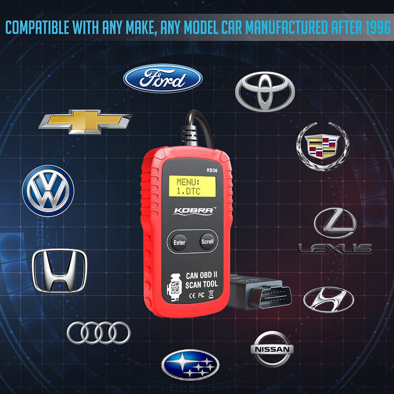 Kobra Newest Version OBD2 Scanner Car Code Reader - Universal Auto OBD Car Diagnostic Tools for All Cars, Automotive Check Engine Readers with Reset (Red and Black) Compact