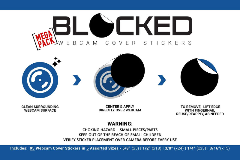 BLOCKED Webcam/Camera Vinyl Covers | 95 Low-Tack Restickable Webcam Stickers | 5-Sizes | Black 95-Pack (Ultra Glossy)
