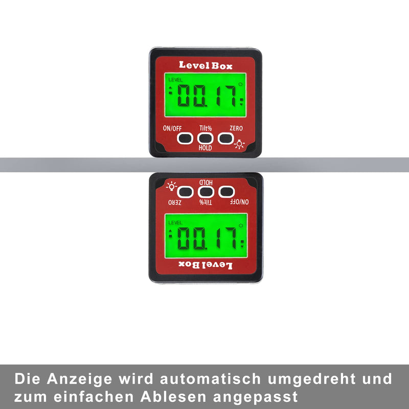 Digital LCD Protractor with Magnetic Base, IP54 Waterproof Inclinometer Bevel Box, Level Box Angle Measuring Device Inclinometer (Battery Included) Red