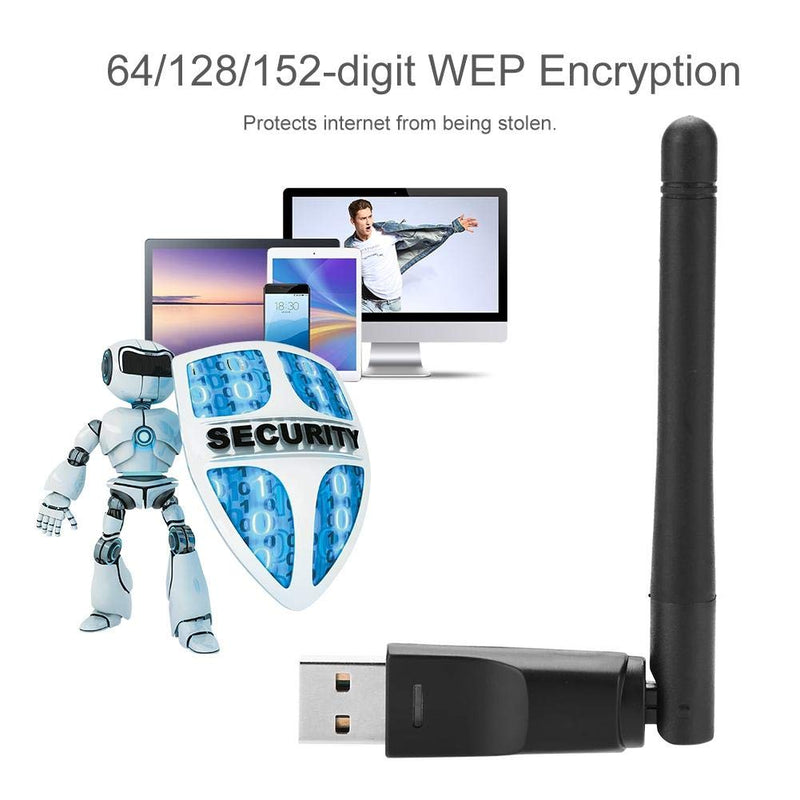 150Mbps Wireless USB WiFi Adapter 64/128/152-digit WEP Encryption Wireless Network Card for XPVISTAWIN7WIN8WIN10,Linux etc.