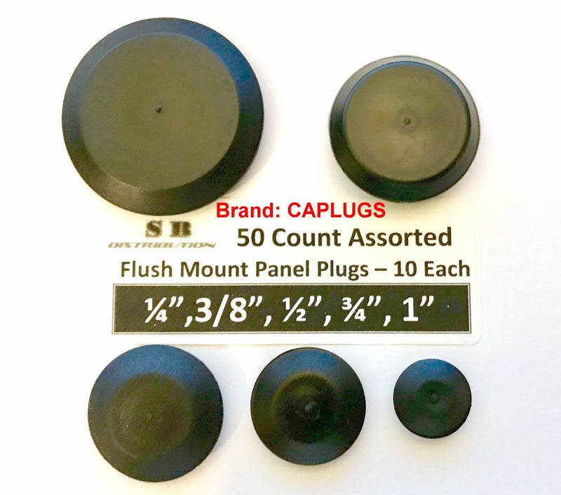(Lot of 50) || CAPLUGS || Assorted 10 Each ( 1/4", 3/8", 1/2",3/4", 1") Flush Mount Black Hole Panel Plugs for Auto Body and Sheet Metal | Furniture Decor | by SBD