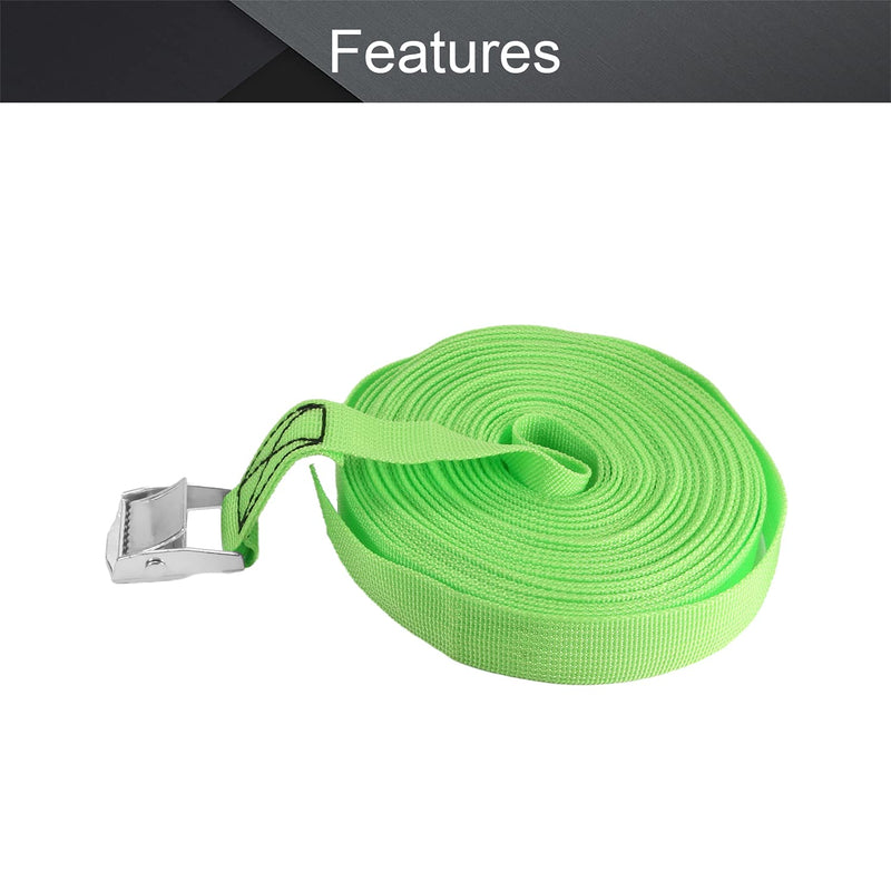 MroMax 0.98" Width x 29.53ft Length Lashing Straps Polypropylene Cam Buckle Lashing Straps 200Kg Load Cargo Tie Down Strap 25mm x 9M for Moving Cargo Green Tone 1Pc