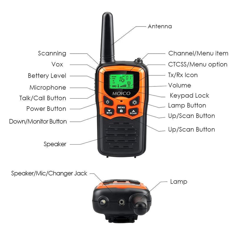 Walkie Talkies,MOICO Walkie Talkies for Adults,Walkie Talkies Long Range with 22 Channels FRS VOX LCD Display with LED Flashlight for Biking Hiking Camping(Orange) Orange
