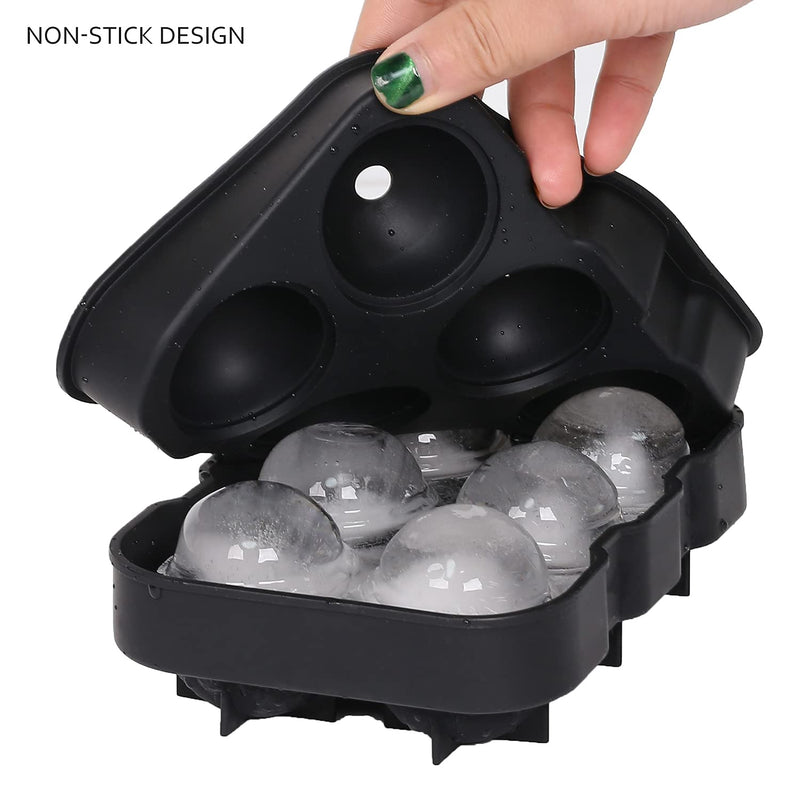 Ticent Ice Cube Trays (Set of 2), Silicone Sphere Whiskey Ice Ball Maker with Lids & Large Square Ice Cube Molds for Cocktails & Bourbon - Reusable & BPA Free Black