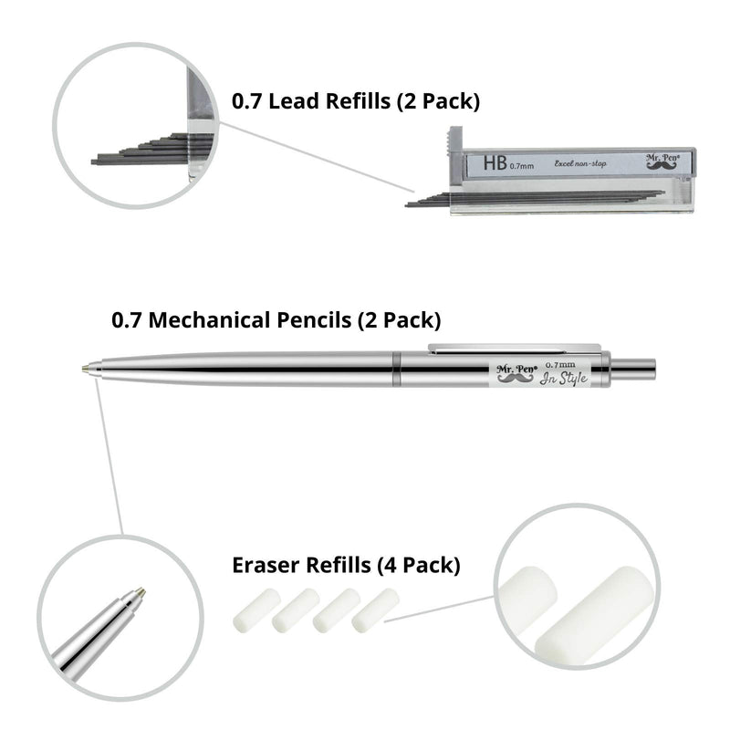 Mr. Pen- 0.7 Mechanical Pencil, 2 Pack, Mechanical Pencil with Lead and Eraser, Pencils Mechanical 0.7, Mechanical Pencils, Automatic Pencil, 0.7mm Mechanical Pencil, Mechanical Pencils for School